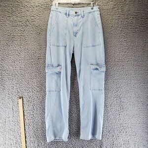A.n.a Jeans Womens Size 10 Blue Highest-Rise Vintage Straight Cargo Stretch